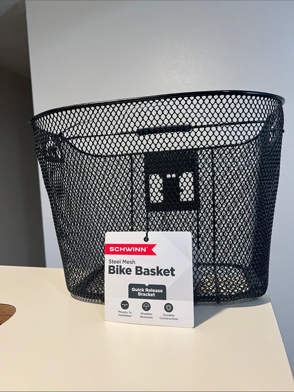 Schwinn Black Steel Mesh Bike Basket with Quick-Release Mount